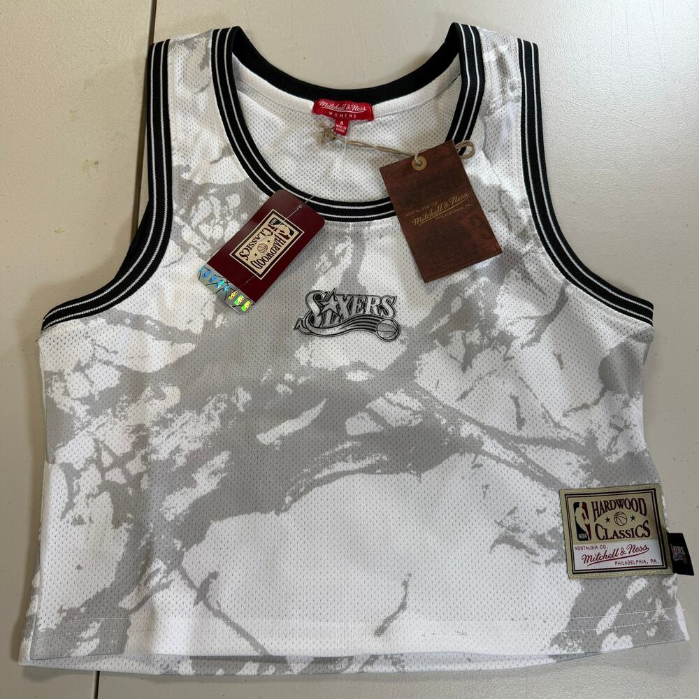 Philadelphia 76ers Mitchell & Ness NBA Women's Marble Crop Tank Small NWT